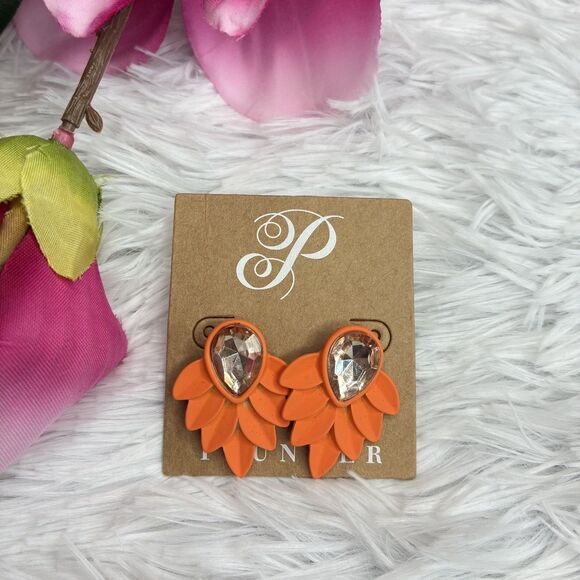 New Plunder Orange Leaf With Teardrop Peach Stone Women’s Jewelry Earrings - Picture 1 of 7